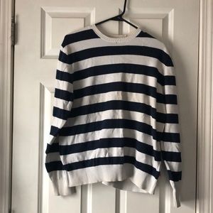 navy blue and white striped long sleeve